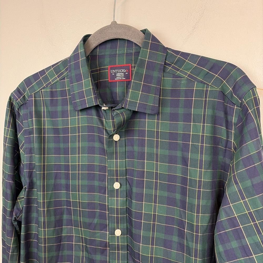 UNTUCKit Shirt Mens Medium Green Plaid Langon Wrinkle Free Button Up Long Sleeve